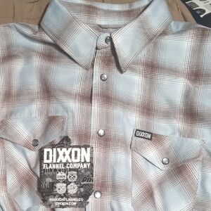 DIXXON BRAND NEW Size XL Men's Light Brown and White Plaid Shirt DAWN PATROL